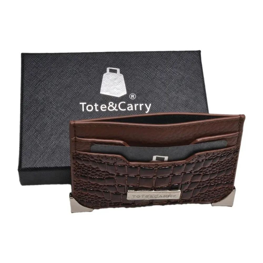 Tote & Carry Brown Crocodile Print Card Holder Wallet New with Tags